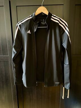 Adidas Track Jacket – Black with Light Pink Stripes – Size XS